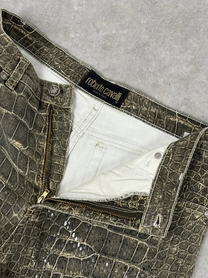 AW1999 Roberto Cavalli Crocodile Effect Glitters Grey Pants itJUQbM 7