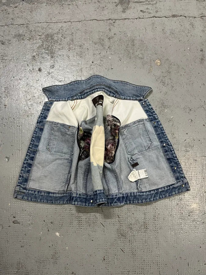 Roberto Cavalli Crop Leopard Distressed Light Blue Denim Vest tGDmZbj 6
