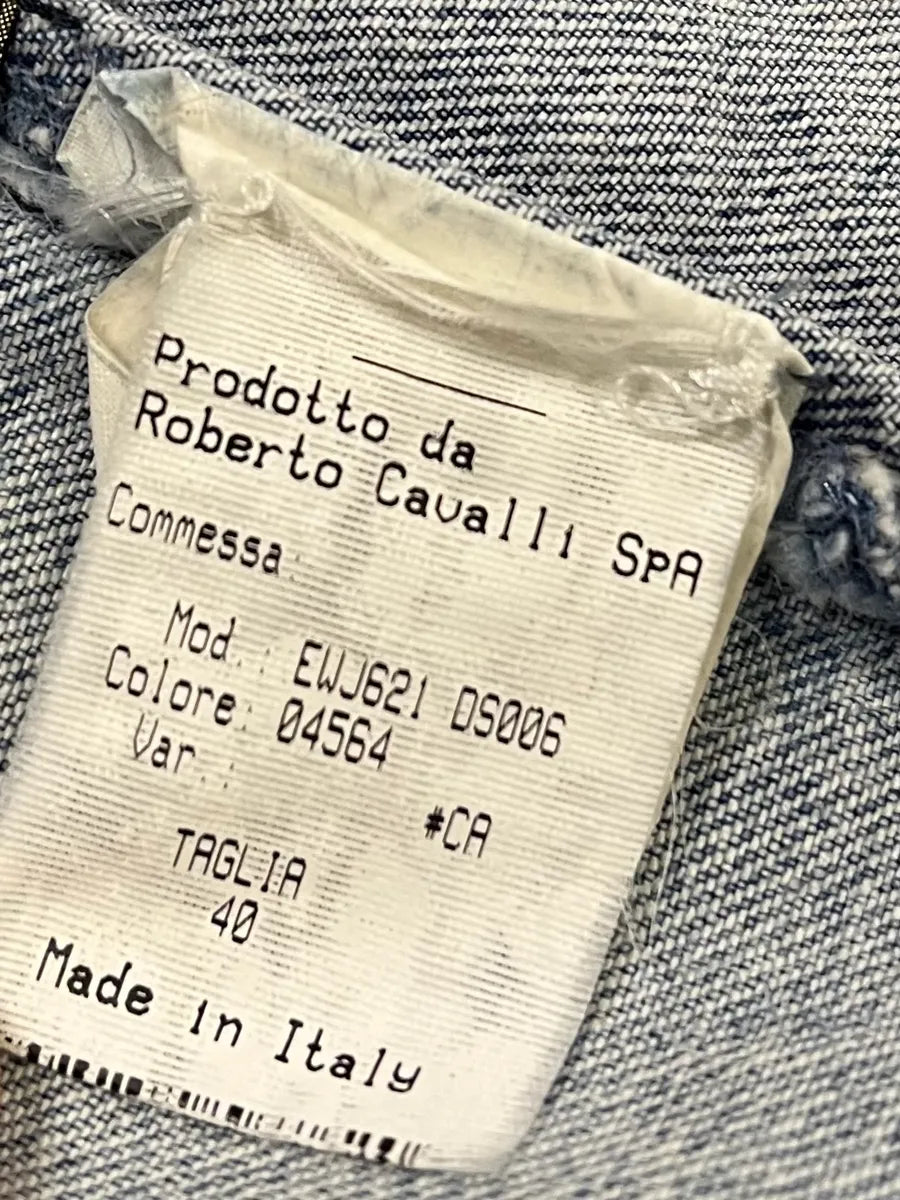Roberto Cavalli Crop Leopard Distressed Light Blue Denim Vest tGDmZbj 7