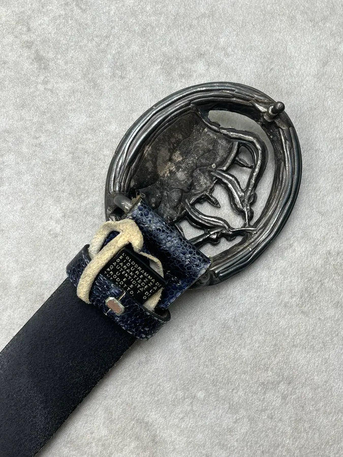Roberto Cavalli Dark Navy & Silver Leather Studded Buckle Crown Belt GCilghu 6