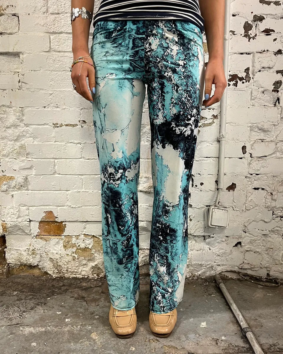 Roberto Cavalli Electric Chaos Blue Turquoise Pants DCMwceG 1
