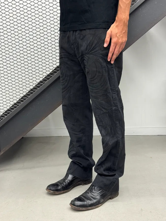 2000s Roberto Cavalli Embroidered Tribal Black Pants wnKxAHx 1