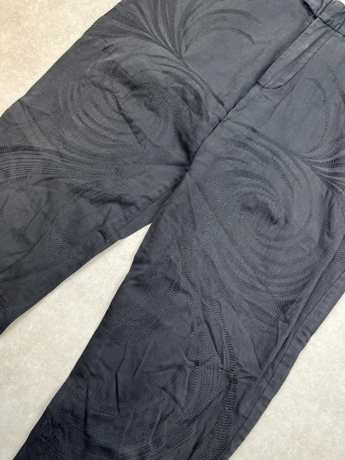 2000s Roberto Cavalli Embroidered Tribal Black Pants wnKxAHx 8