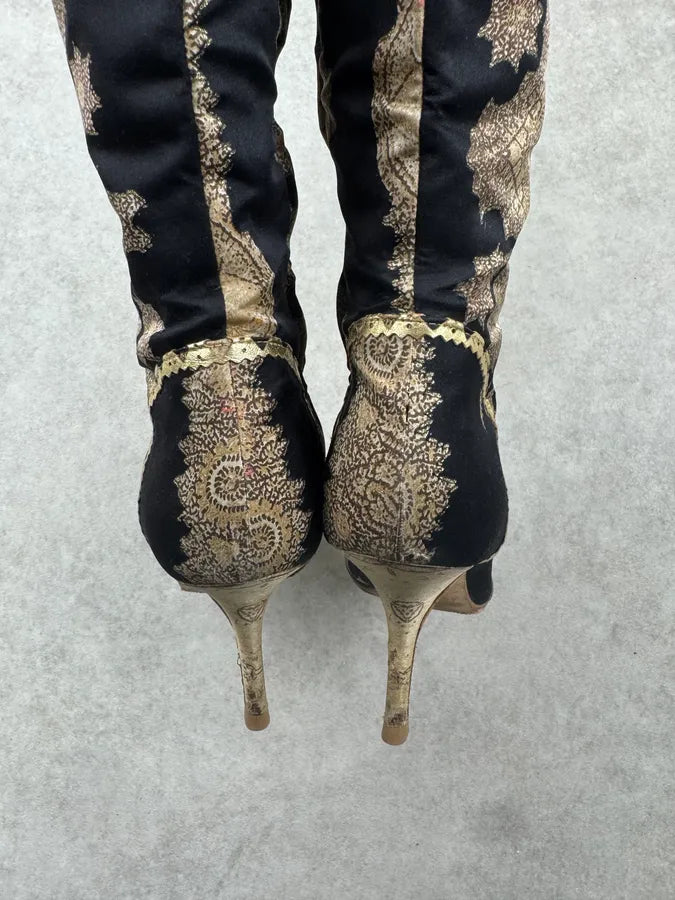 SS2003 Roberto Cavalli Embroidered Chinese Heels Boots XmGHaPU 2