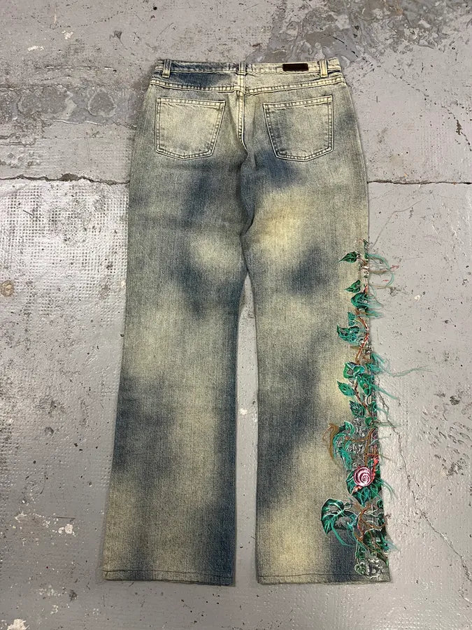 Roberto Cavalli Embroidered Sauvage Nature Blue Jeans aYlaubH 7