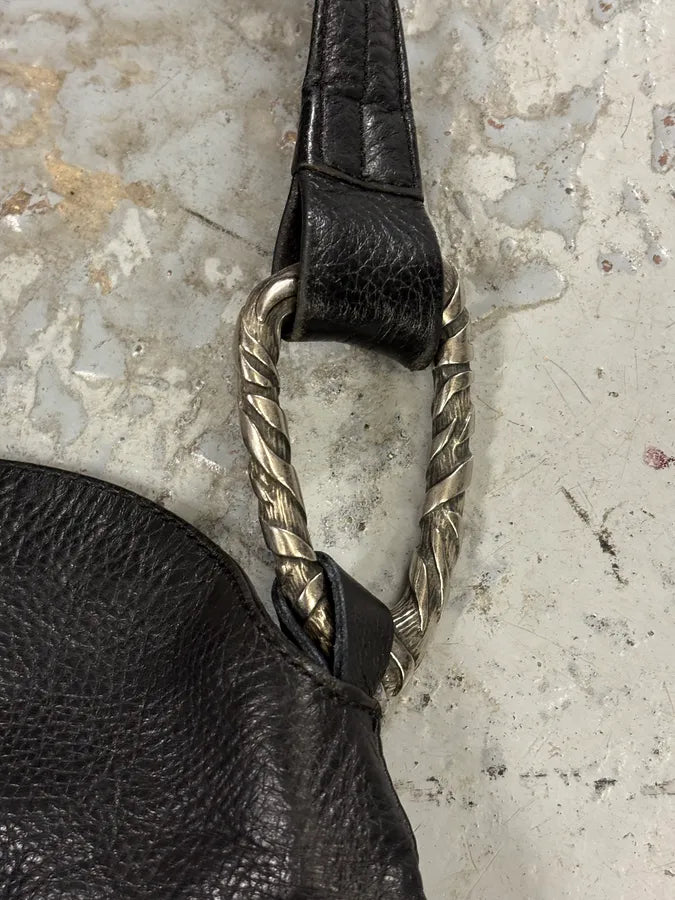 Roberto Cavalli Feather Black Grained Leather Handle Bag rbEqXwM 5