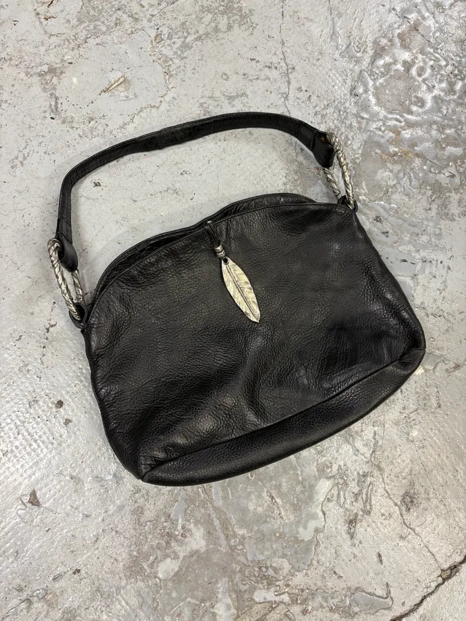 Roberto Cavalli Feather Black Grained Leather Handle Bag rbEqXwM 1