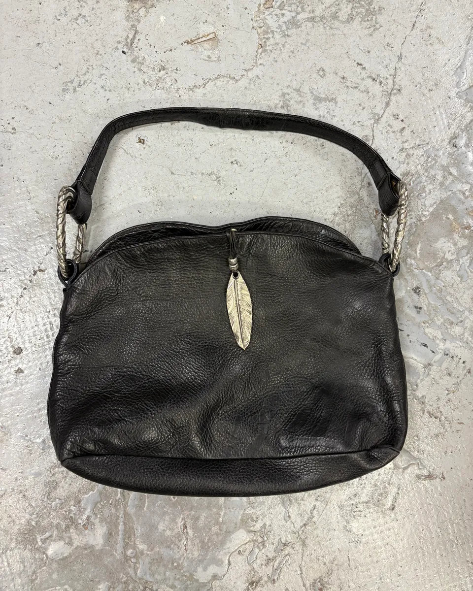 Roberto Cavalli Feather Black Grained Leather Handle Bag rbEqXwM 0