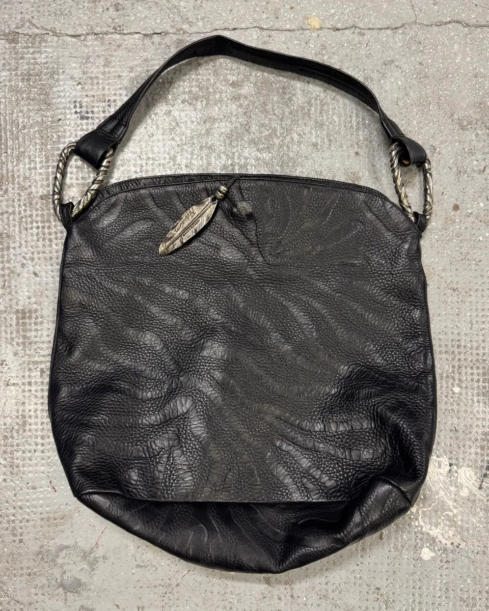 Roberto Cavalli Feather Black Grained Leather Handle Bag (OS) mQsWYIm 0