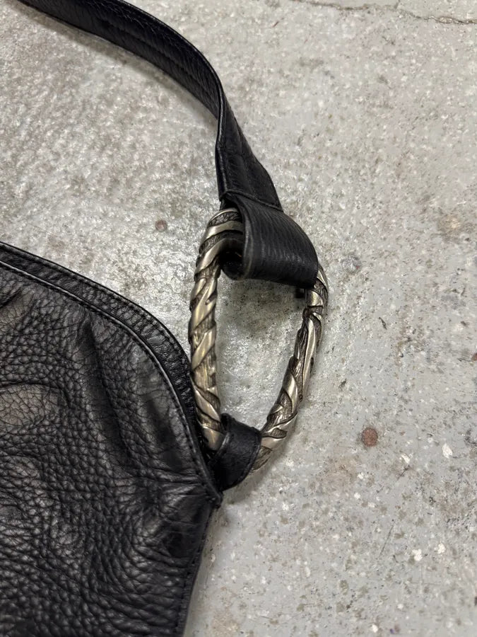 Roberto Cavalli Feather Black Grained Leather Handle Bag (OS) mQsWYIm 3