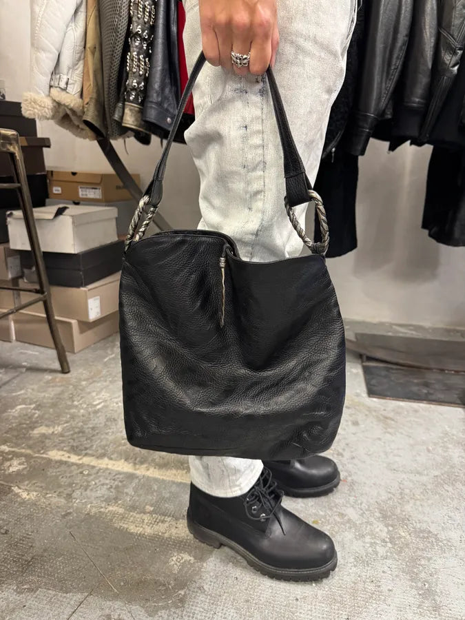 Roberto Cavalli Feather Black Grained Leather Handle Bag (OS) mQsWYIm 5
