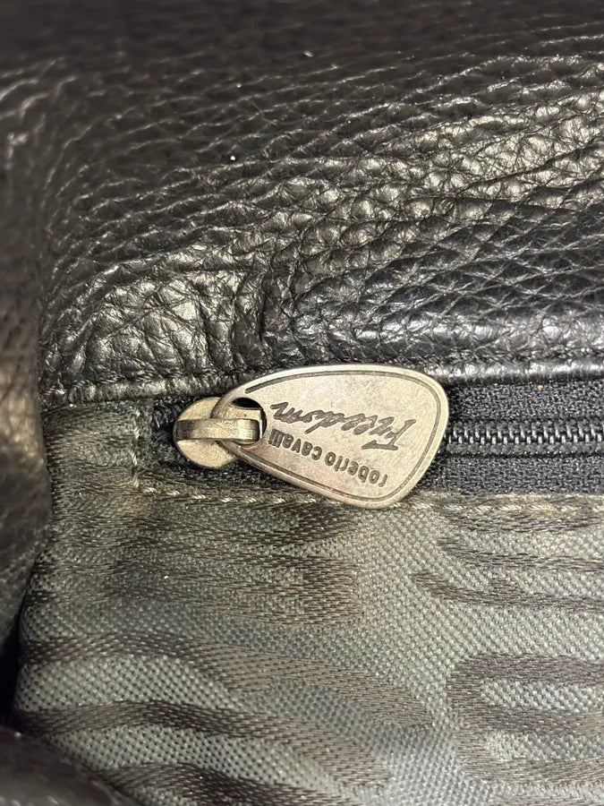 Roberto Cavalli Feather Black Grained Leather Handle Bag rbEqXwM 6