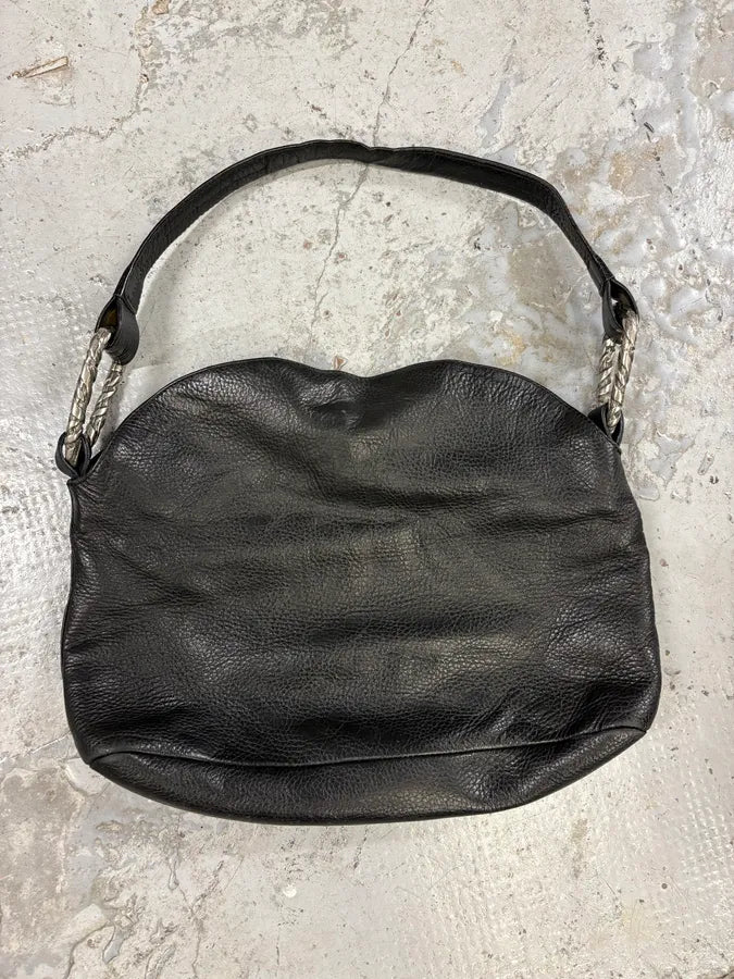 Roberto Cavalli Feather Black Grained Leather Handle Bag rbEqXwM 2