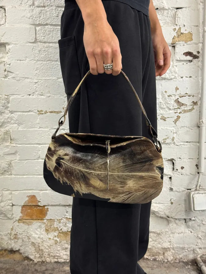 Roberto Cavalli Feather Charm Black & Beige Handle Bag treMODM 1