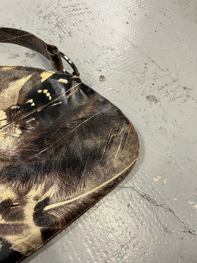 Roberto Cavalli Feather Charm Black & Beige Handle Bag treMODM 2