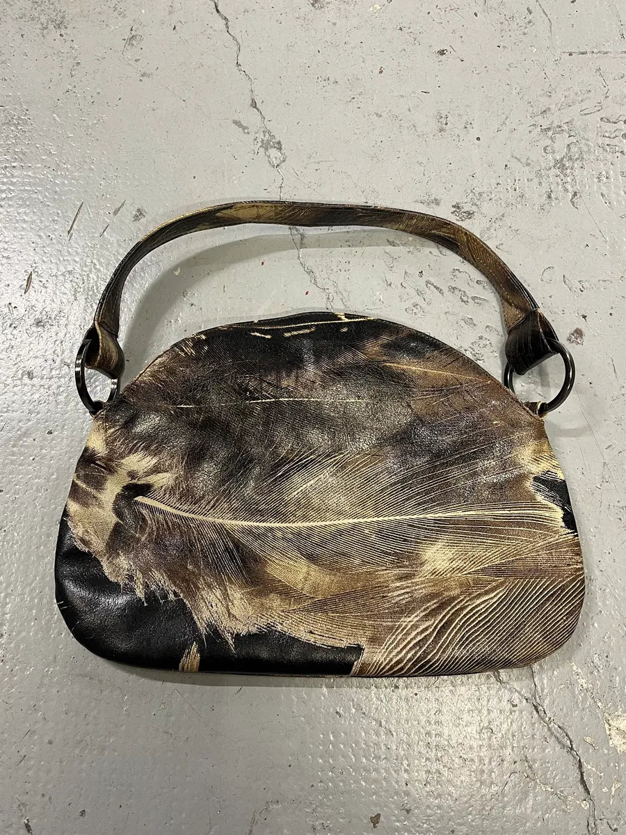 Roberto Cavalli Feather Charm Black & Beige Handle Bag treMODM 5