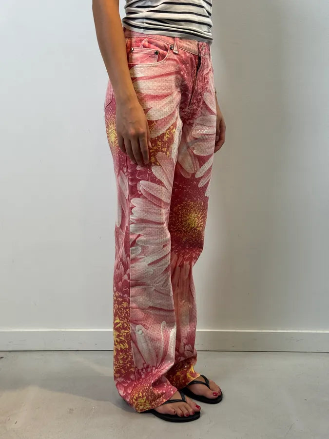 2000s Roberto Cavalli Fuchsia Cotton Floral Sequin Pants RNGFZDy 2