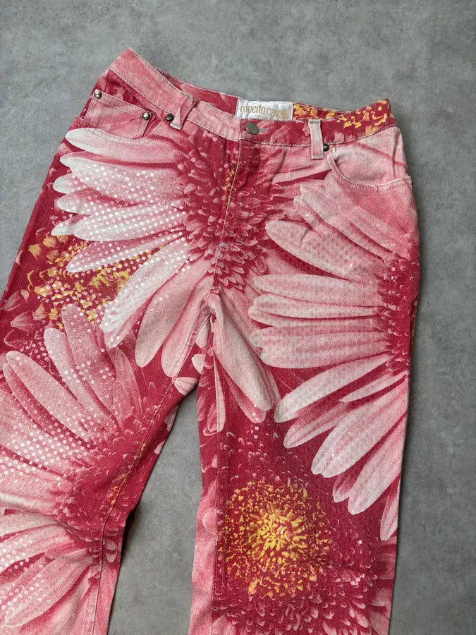 2000s Roberto Cavalli Fuchsia Cotton Floral Sequin Pants RNGFZDy 4