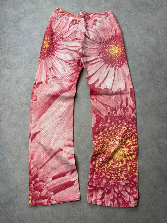 2000s Roberto Cavalli Fuchsia Cotton Floral Sequin Pants RNGFZDy 5