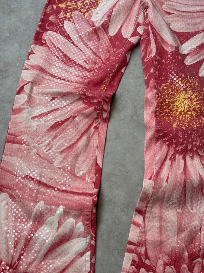 2000s Roberto Cavalli Fuchsia Cotton Floral Sequin Pants RNGFZDy 9
