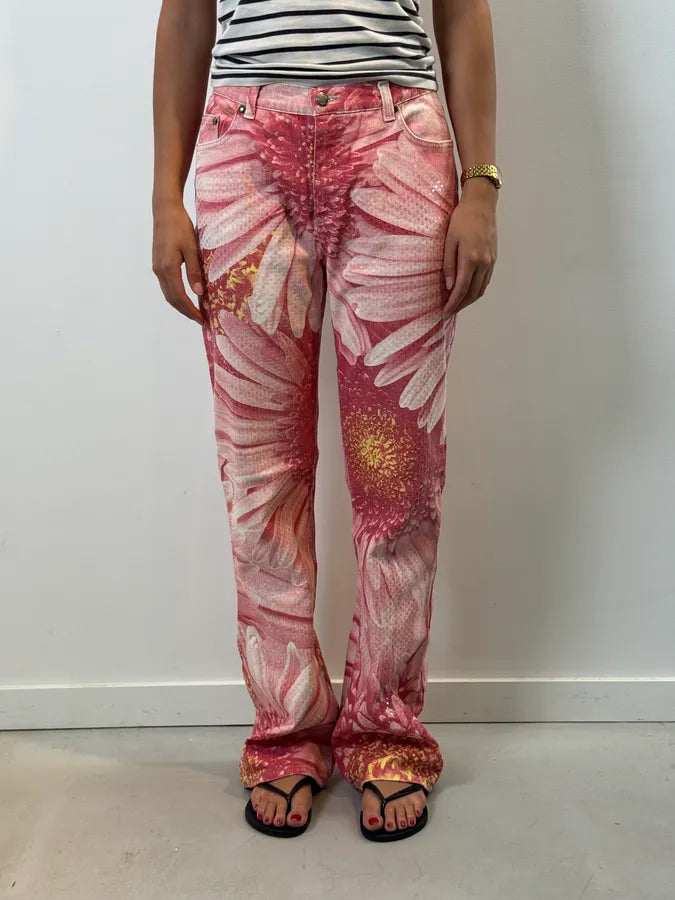 2000s Roberto Cavalli Fuchsia Cotton Floral Sequin Pants RNGFZDy 1