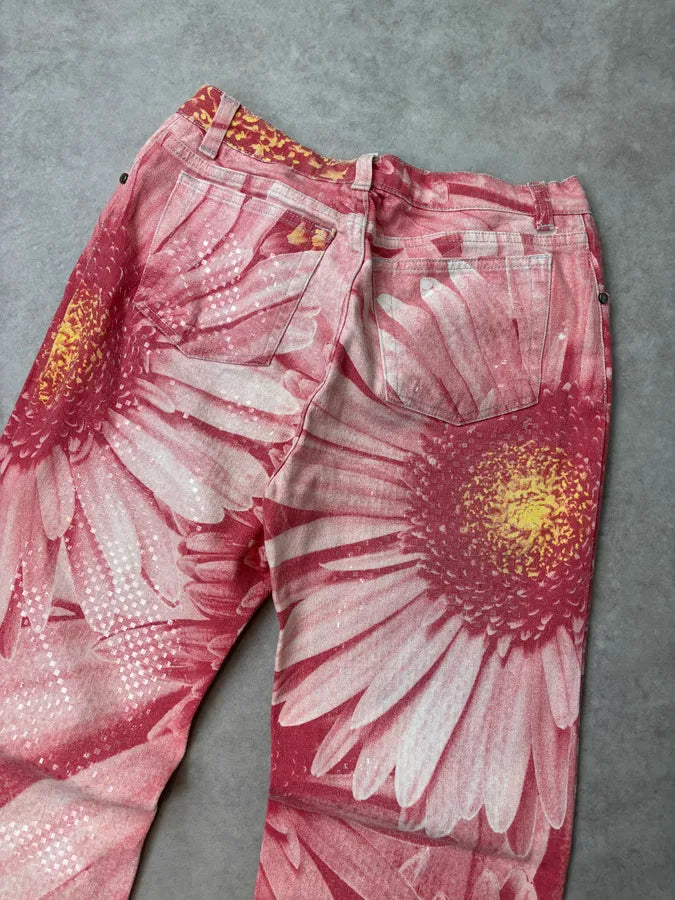 2000s Roberto Cavalli Fuchsia Cotton Floral Sequin Pants RNGFZDy 6