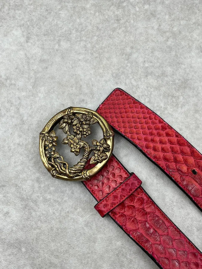 Roberto Cavalli Red Leather Python Embossed Belt qqunUWU 4