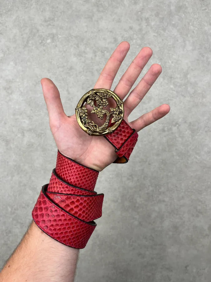 Roberto Cavalli Red Leather Python Embossed Belt qqunUWU 1
