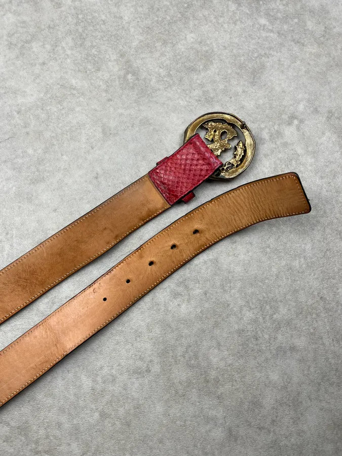 Roberto Cavalli Red Leather Python Embossed Belt qqunUWU 6