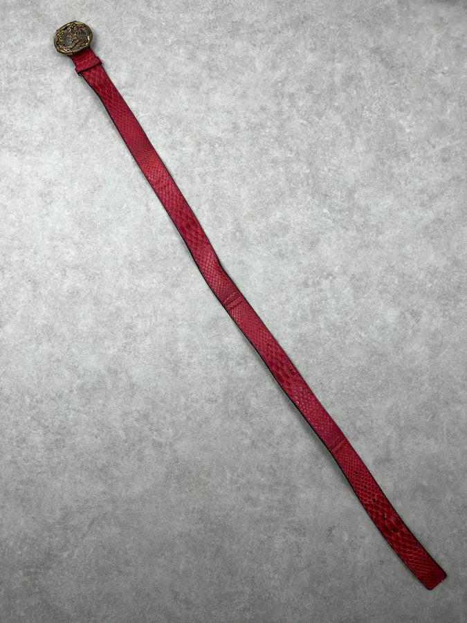 Roberto Cavalli Red Leather Python Embossed Belt qqunUWU 5