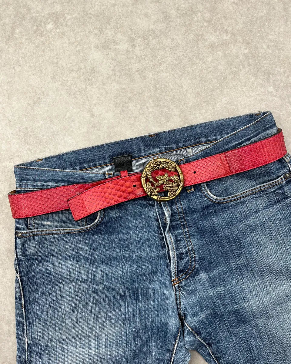 Roberto Cavalli Red Leather Python Embossed Belt qqunUWU 0