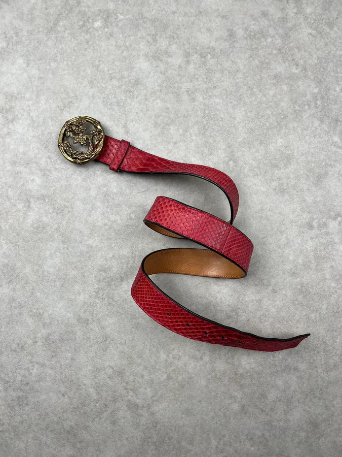 Roberto Cavalli Red Leather Python Embossed Belt qqunUWU 3