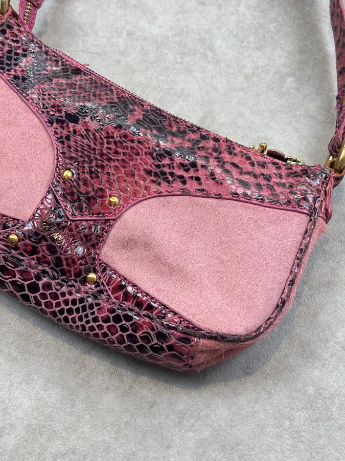2010s Cavalli Fuchsia Pony Hair Crocodile-Embossed Shoulder Bag MrPpDck 6