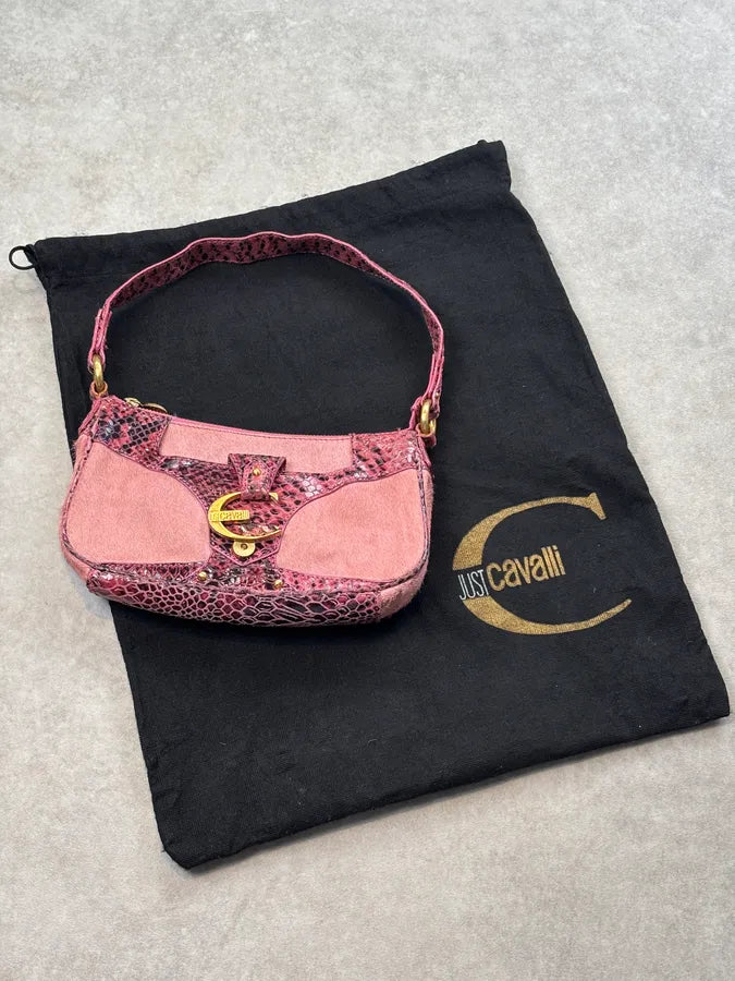 2010s Cavalli Fuchsia Pony Hair Crocodile-Embossed Shoulder Bag MrPpDck 1