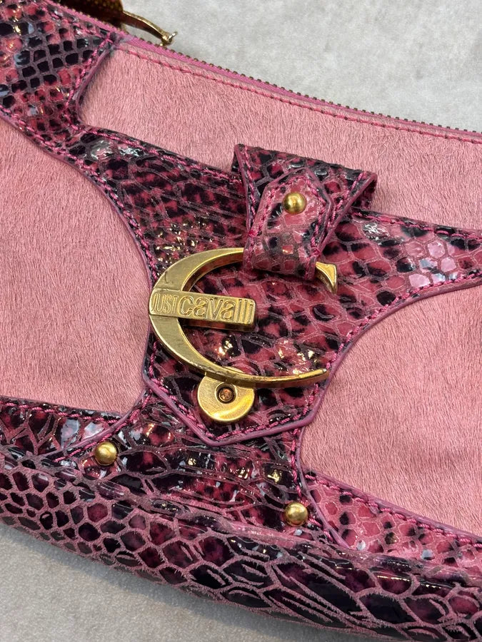 2010s Cavalli Fuchsia Pony Hair Crocodile-Embossed Shoulder Bag MrPpDck 4