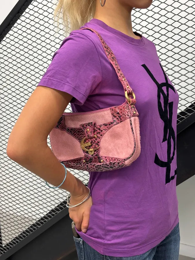 2010s Cavalli Fuchsia Pony Hair Crocodile-Embossed Shoulder Bag MrPpDck 2