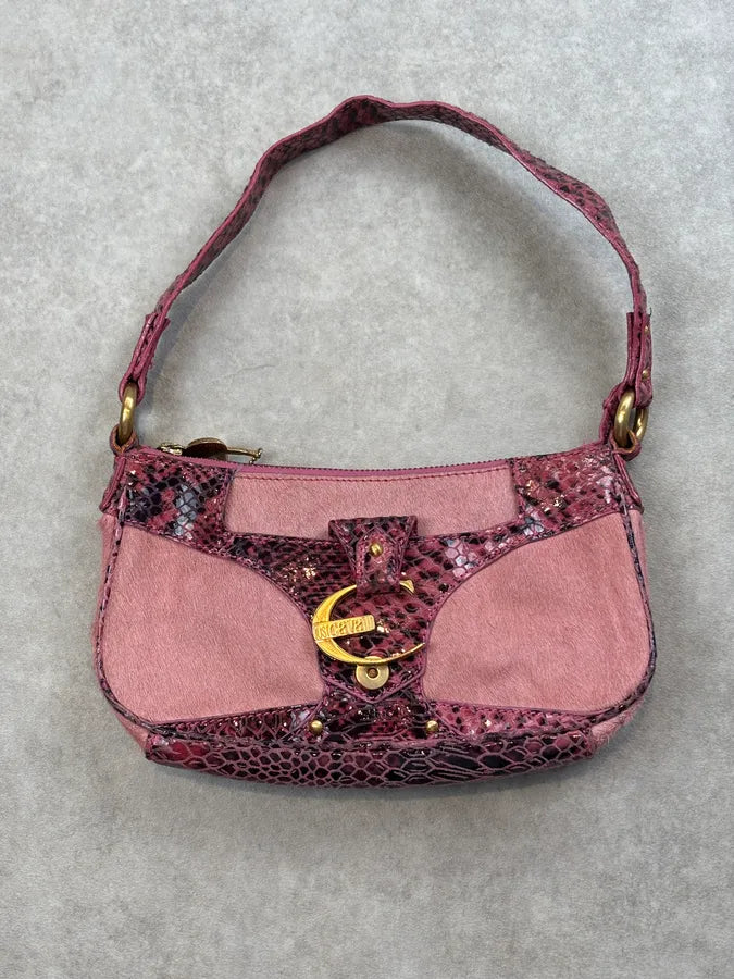 2010s Cavalli Fuchsia Pony Hair Crocodile-Embossed Shoulder Bag MrPpDck 0