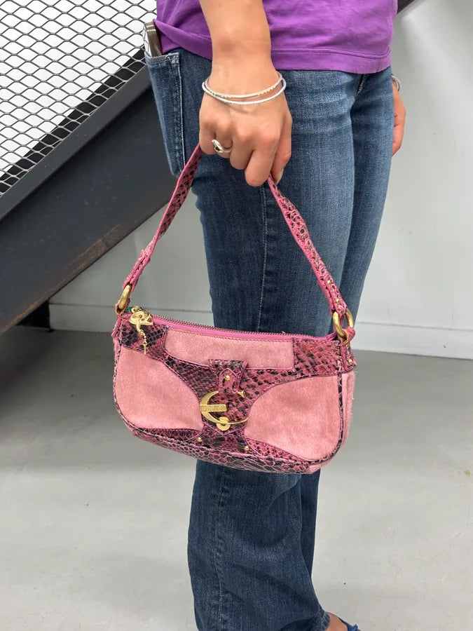 2010s Cavalli Fuchsia Pony Hair Crocodile-Embossed Shoulder Bag MrPpDck 3