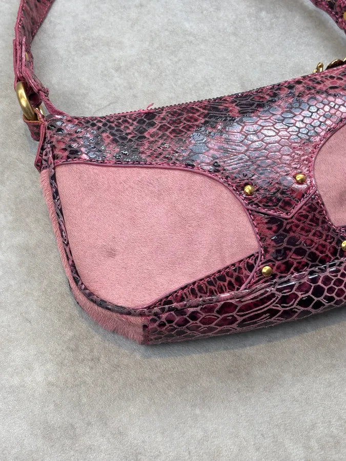 2010s Cavalli Fuchsia Pony Hair Crocodile-Embossed Shoulder Bag MrPpDck 7
