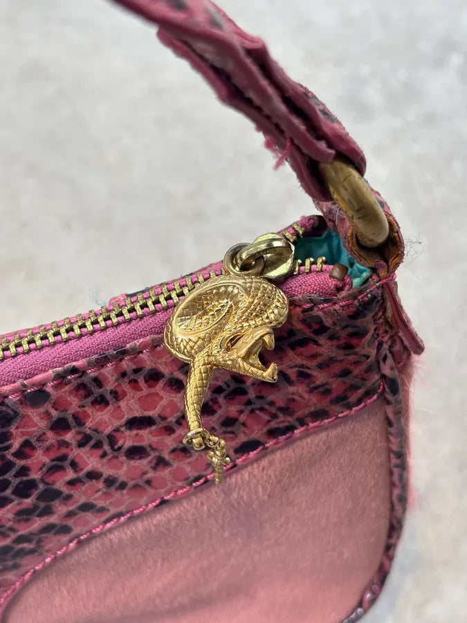 2010s Cavalli Fuchsia Pony Hair Crocodile-Embossed Shoulder Bag MrPpDck 10