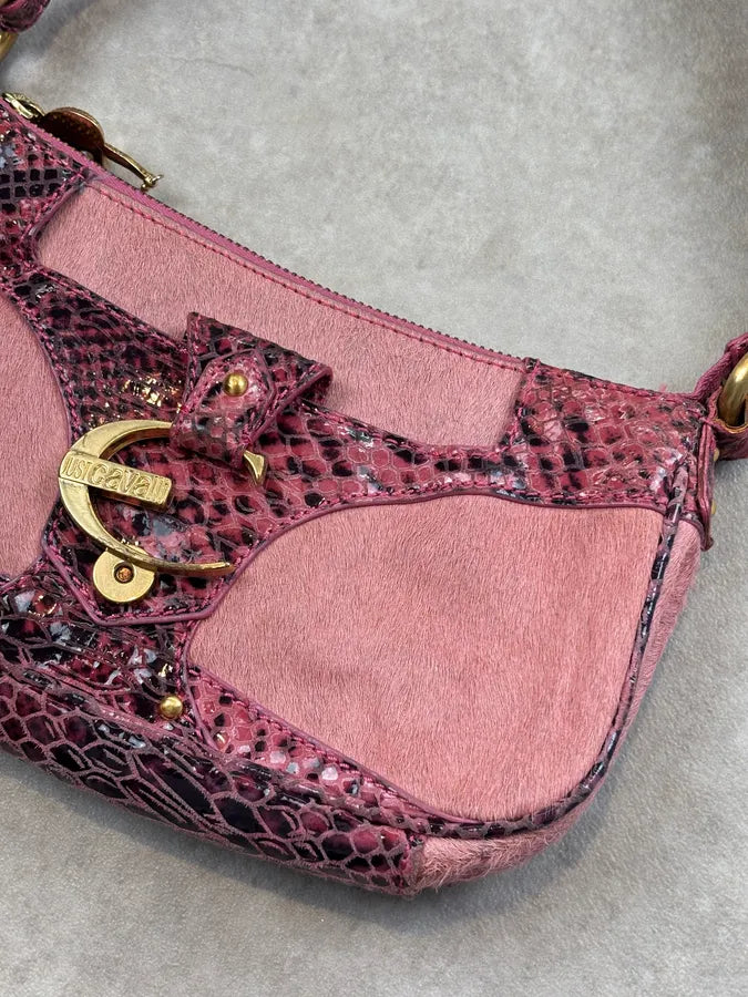 2010s Cavalli Fuchsia Pony Hair Crocodile-Embossed Shoulder Bag MrPpDck 9