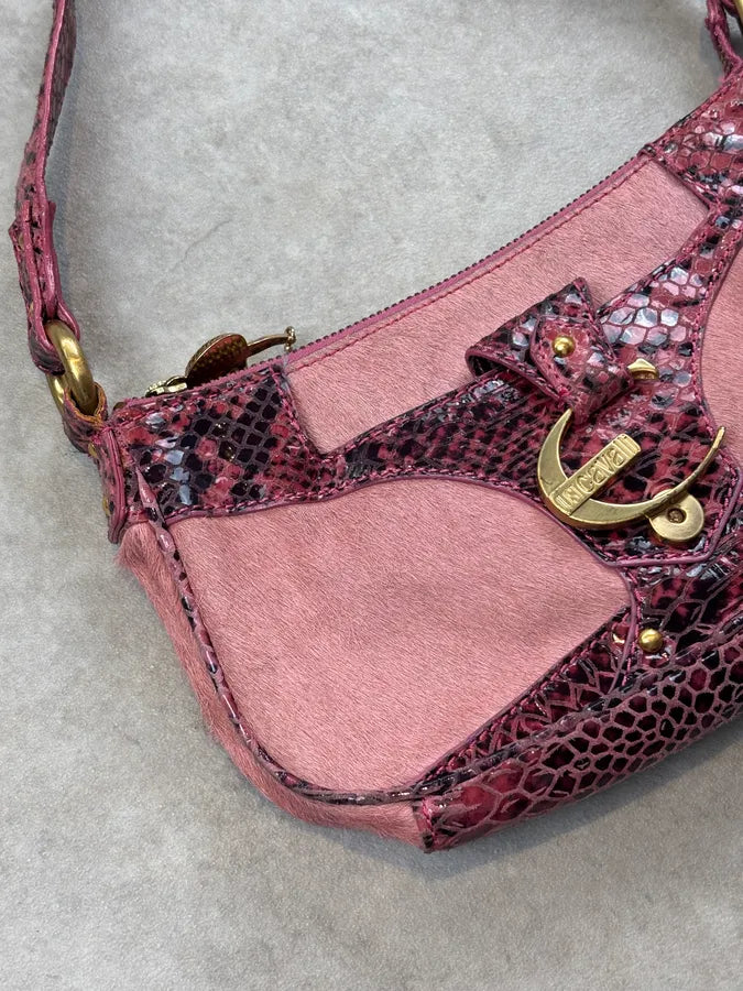 2010s Cavalli Fuchsia Pony Hair Crocodile-Embossed Shoulder Bag MrPpDck 8