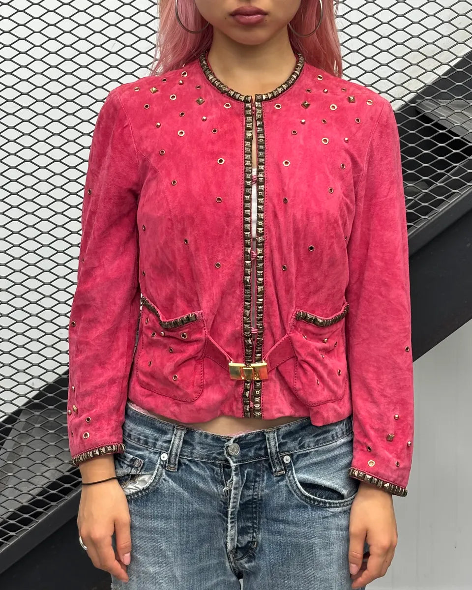 Roberto Cavalli Fuchsia Suede Studded Light Jacket SRxBDkM 0