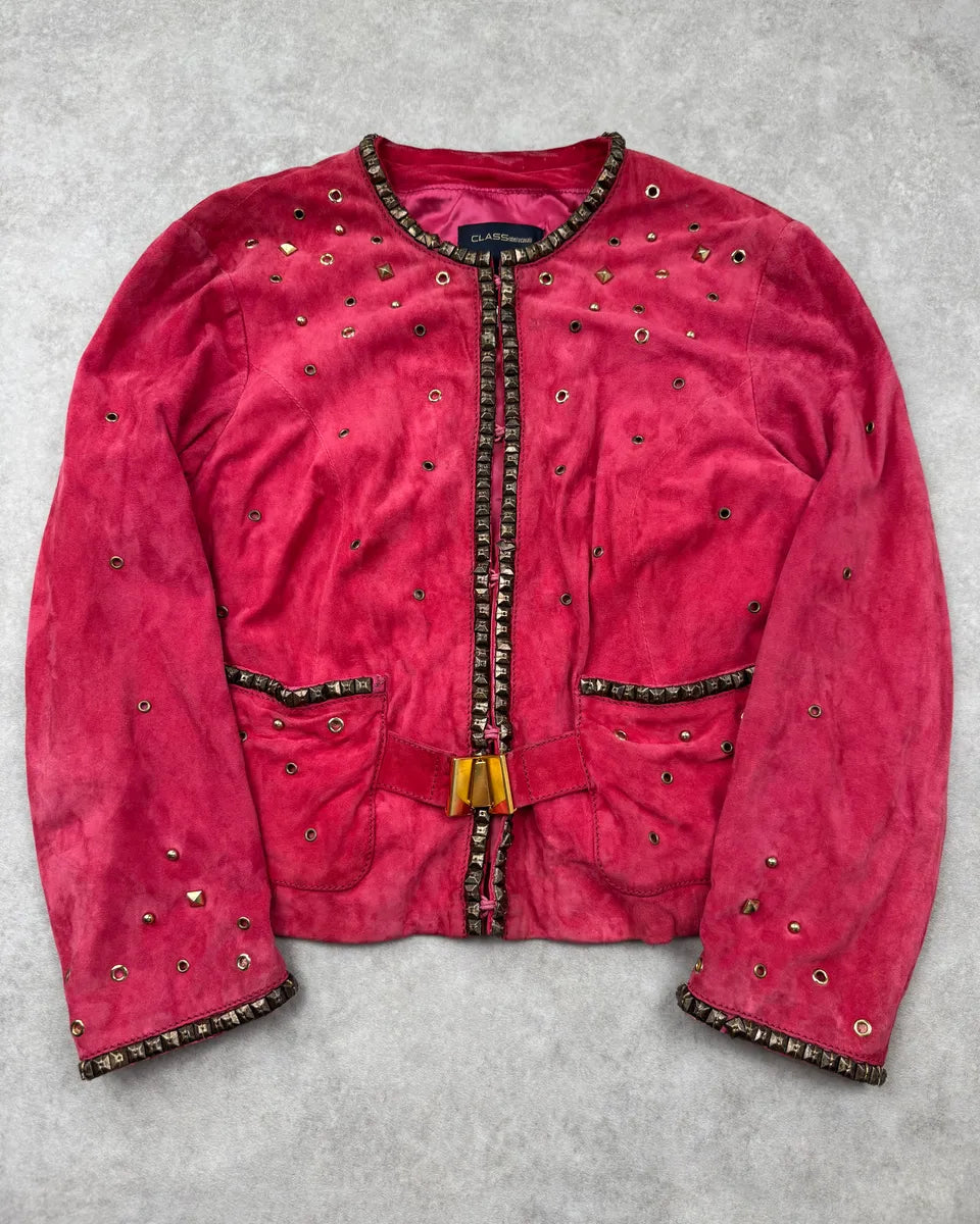 Roberto Cavalli Fuchsia Suede Studded Light Jacket SRxBDkM 2