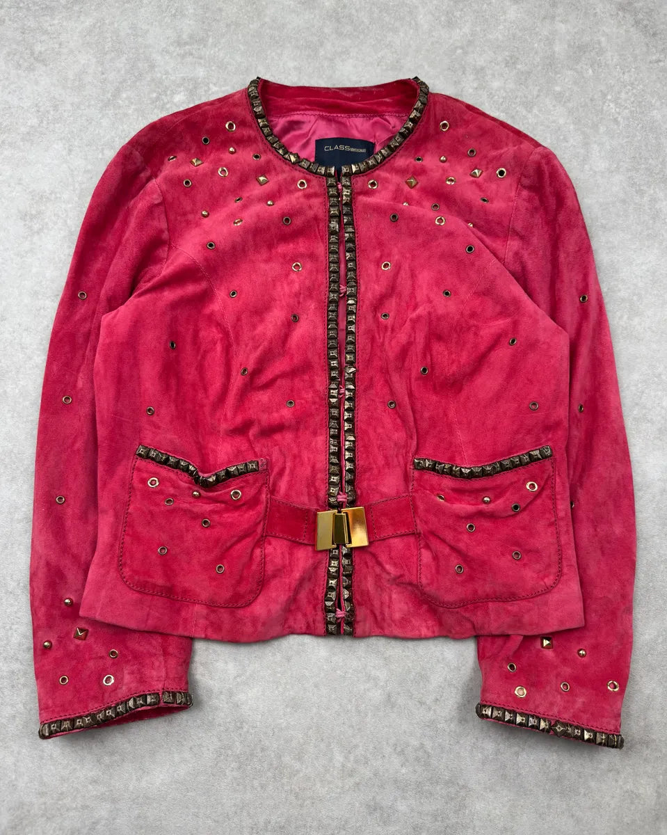 Roberto Cavalli Fuchsia Suede Studded Light Jacket SRxBDkM 3