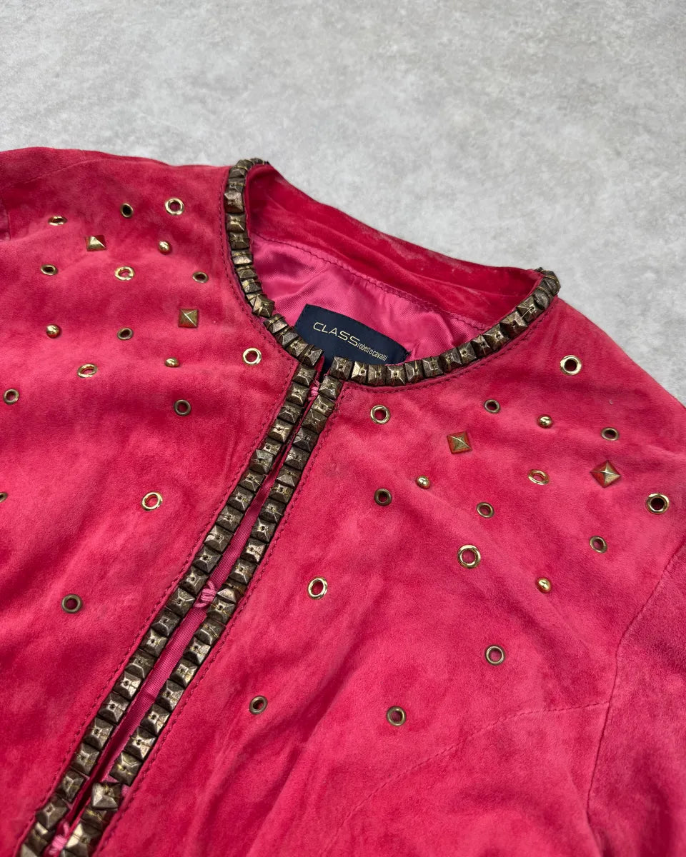 Roberto Cavalli Fuchsia Suede Studded Light Jacket SRxBDkM 4