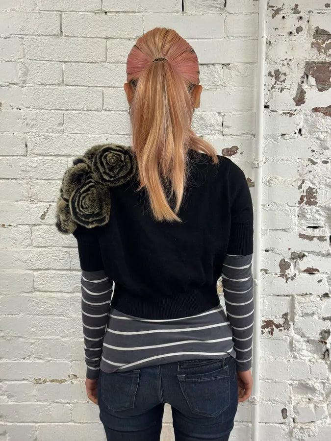 Roberto Cavalli Fur Roses Black Wool Short Sleeves Cardigan iTOqAEs 1