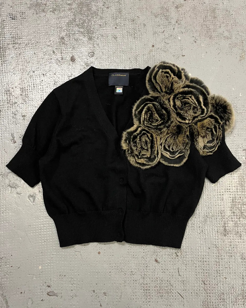 Roberto Cavalli Fur Roses Black Wool Short Sleeves Cardigan iTOqAEs 2