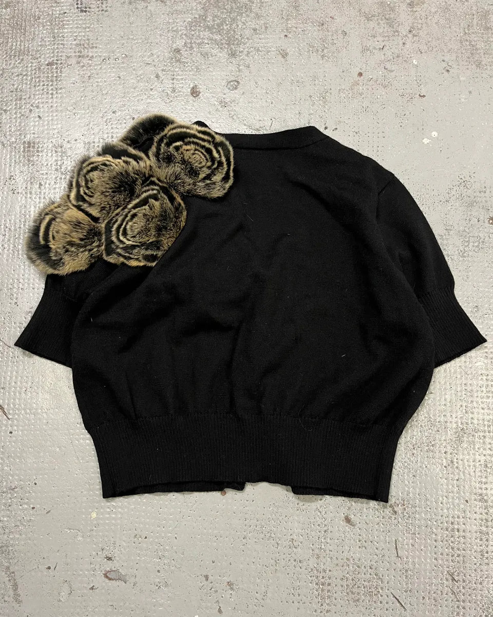 Roberto Cavalli Fur Roses Black Wool Short Sleeves Cardigan iTOqAEs 7
