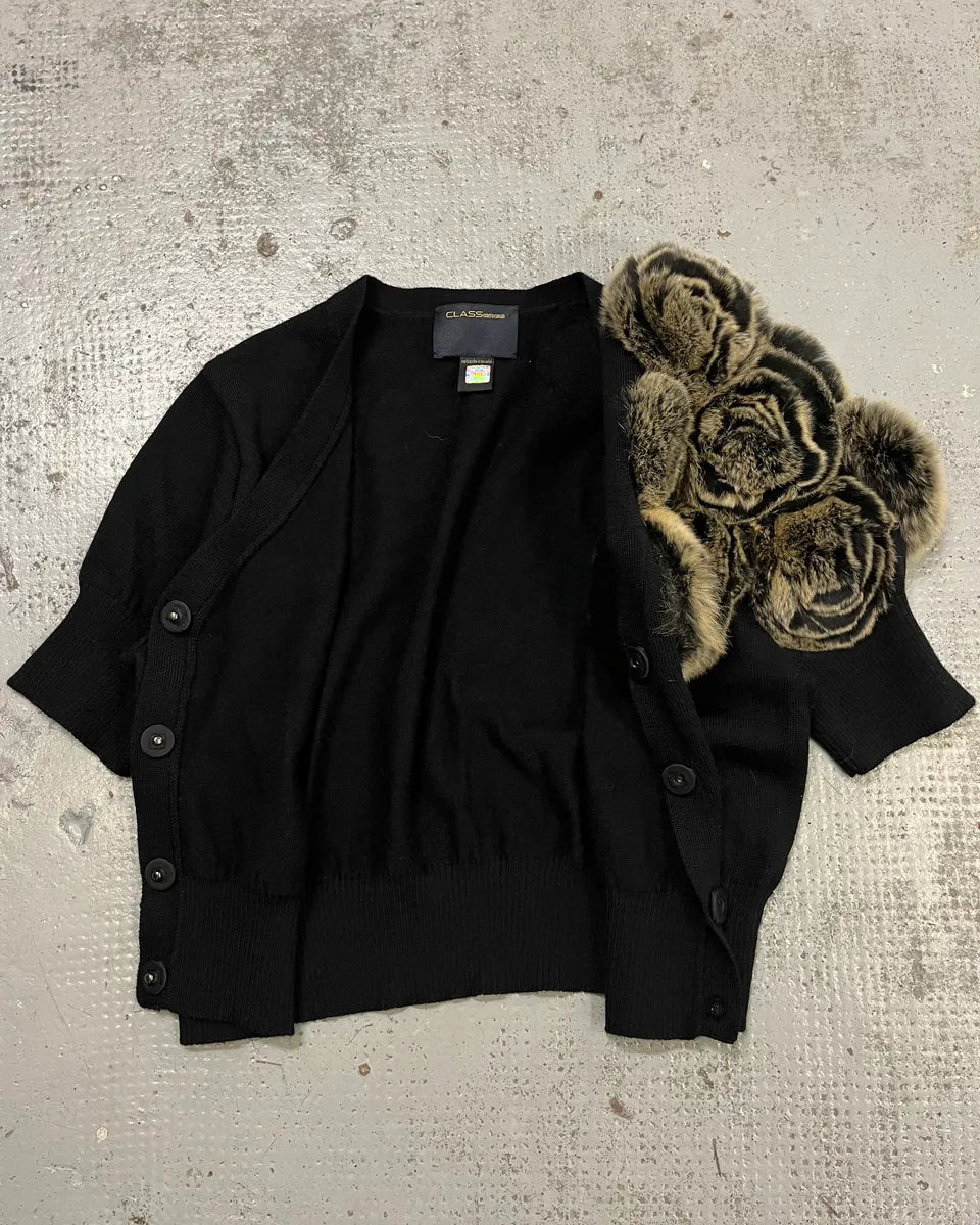Roberto Cavalli Fur Roses Black Wool Short Sleeves Cardigan iTOqAEs 8